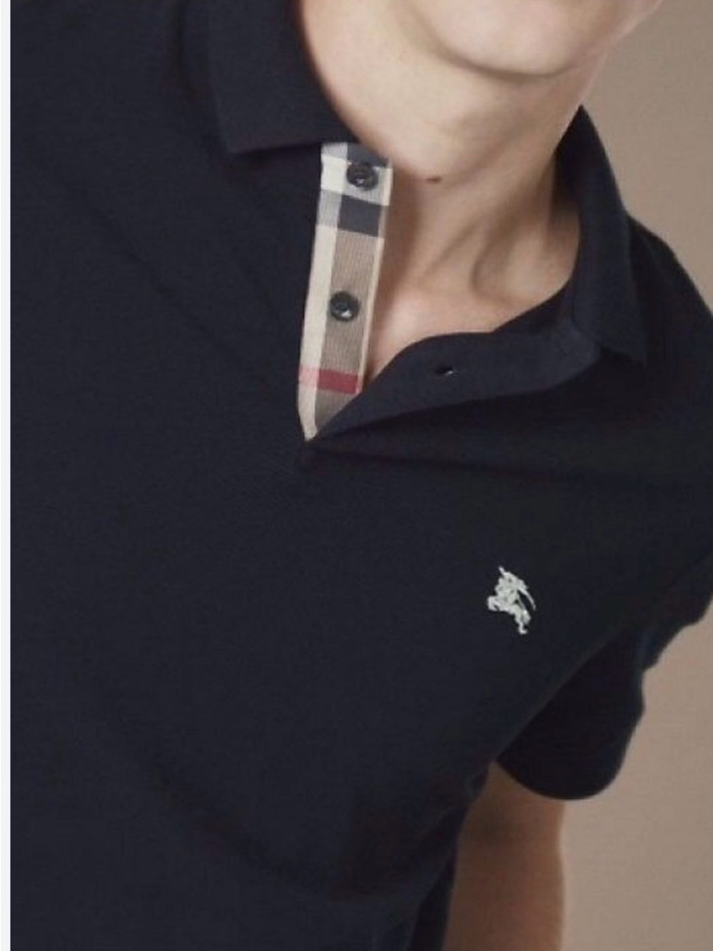 Burberry Black Polo with Check Inner Placket - Picture 2 of 7